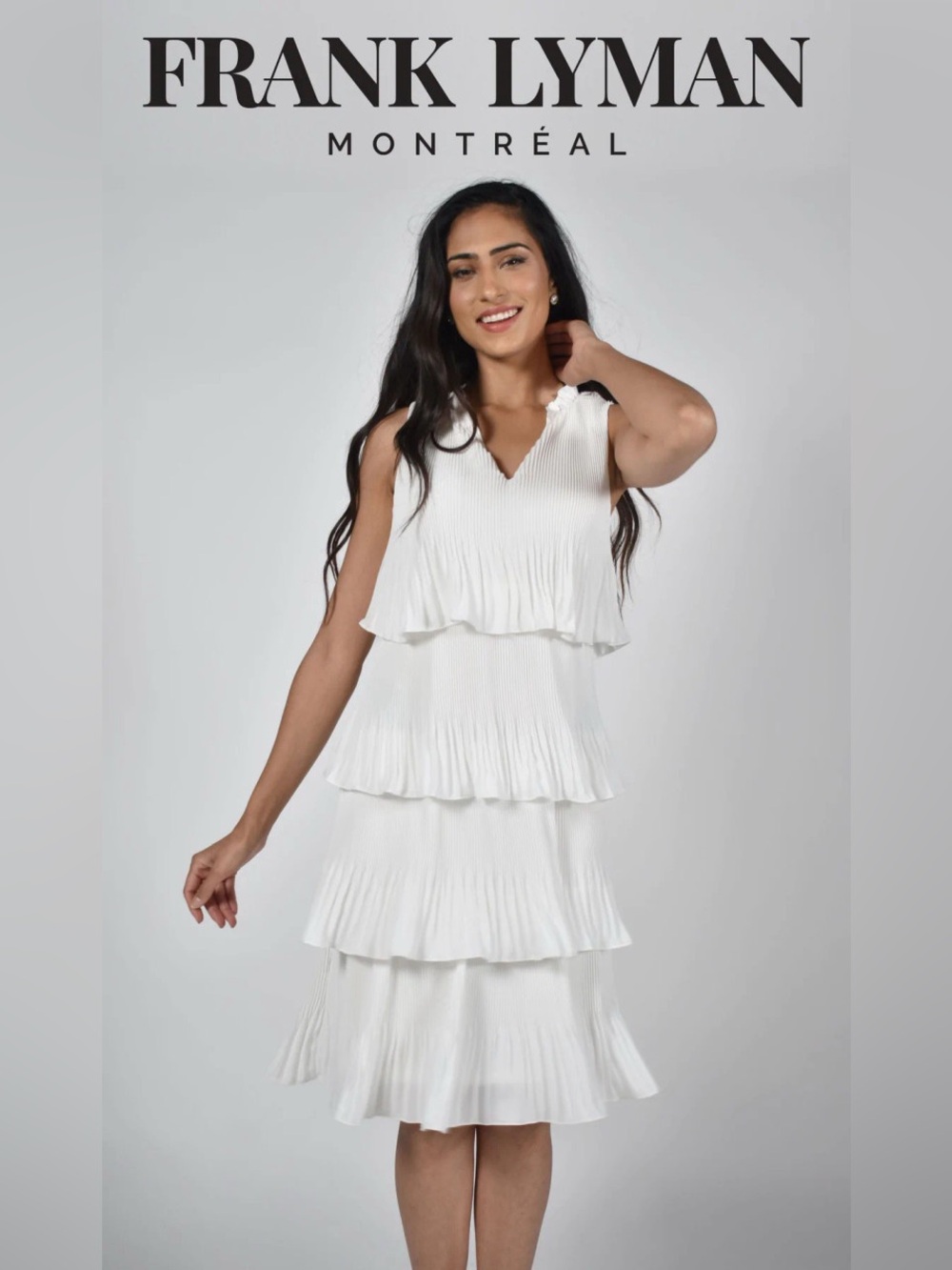Frank Lyman Tiered Pleat Effect
Dress White Ruffle Size 6 Bridal Shower
